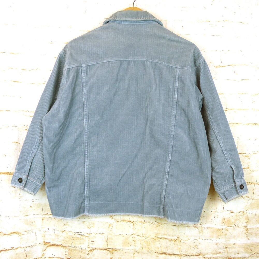 Zara Oversized Corduroy Trucker Jacket Womens XS Baby Blue Raw Hem Gorpcore 90s - Picture 6 of 14